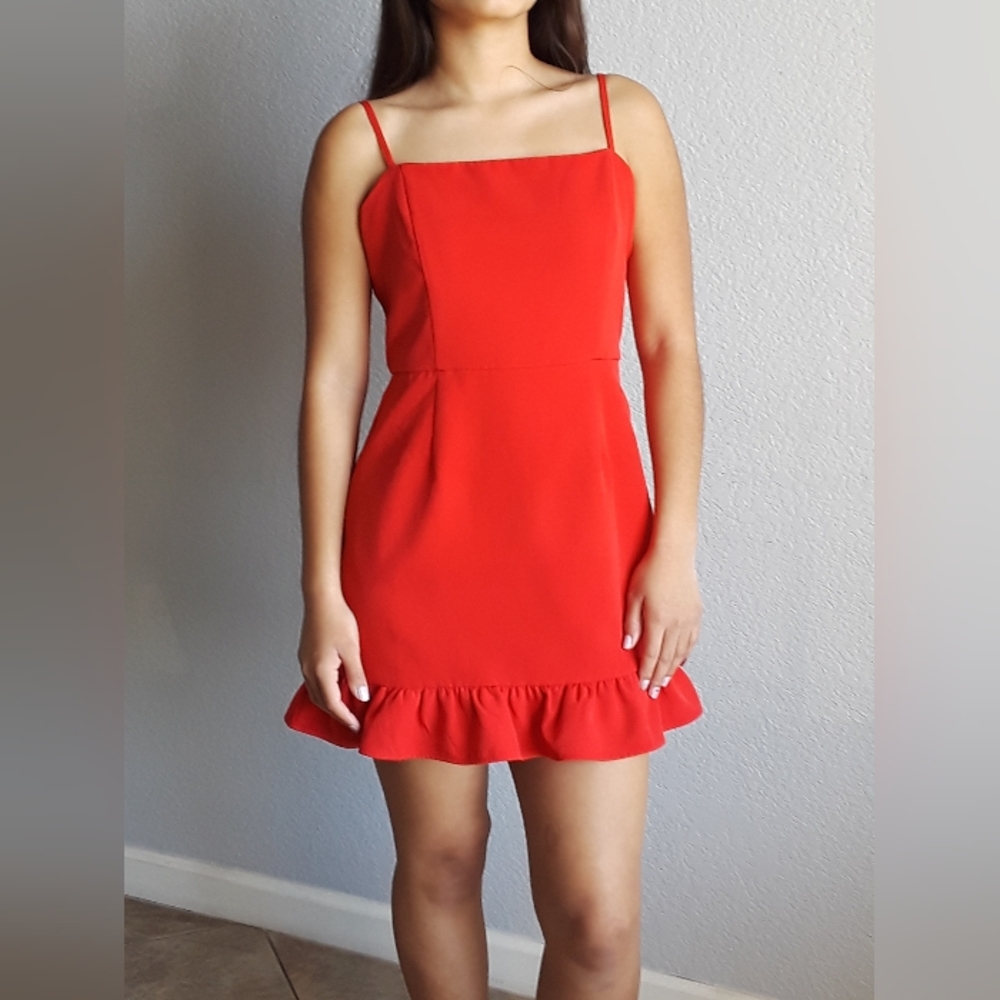 TCEC. Red Ruffle Hem Mini Dress. Size: Medium.
